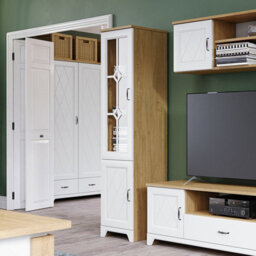 Heze Furniture Provenza Rustic Style Display Unit - Stone Oak / White Matt - thumbnail 3