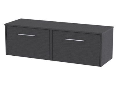 Hudson Reed Juno Wall Hung 2 Soft Close Drawer Vanity Unit With Worktop In Graphite Grey Woodgrain Finish, 1205mm - image 1
