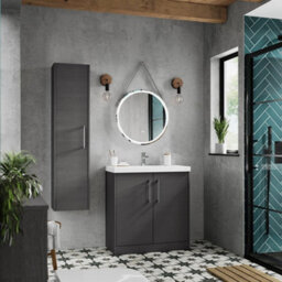 Hudson Reed Juno Wall Hung 2 Soft Close Drawer Vanity Unit With Worktop In Graphite Grey Woodgrain Finish, 1205mm - thumbnail 2