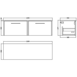 Hudson Reed Juno Wall Hung 2 Soft Close Drawer Vanity Unit With Worktop In Graphite Grey Woodgrain Finish, 1205mm - thumbnail 3