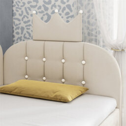 Abrihome Beige Velvet Daybed With Hydraulic Storage & Crown-Shaped Headboard, 90X190Cm - thumbnail 6