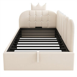 Abrihome Beige Velvet Daybed With Hydraulic Storage & Crown-Shaped Headboard, 90X190Cm - thumbnail 7