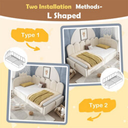 Abrihome Beige Velvet Daybed With Hydraulic Storage & Crown-Shaped Headboard, 90X190Cm - thumbnail 4