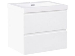 Wyld And Coco Nova Wall-Mounted Vanity Unit With Integrated Resin Basin, White Melamine Mdf, 2 Drawers, 60X46 Cm - thumbnail 2