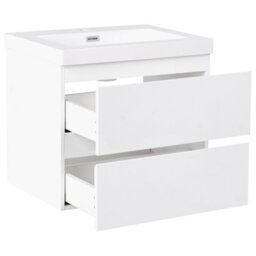 Wyld And Coco Nova Wall-Mounted Vanity Unit With Integrated Resin Basin, White Melamine Mdf, 2 Drawers, 60X46 Cm - thumbnail 4