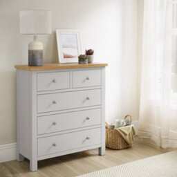 Farro Grey Xl 2 Over 3 Chest Of Drawers Fully Assembled - Painted With Oak Top By Roseland Furniture - thumbnail 3
