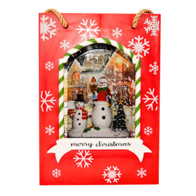 Snowtime 22Cm Water Gift Bag Snowman Led Glitter Light Up Christmas Decoration - image 1