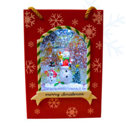 Snowtime 22Cm Water Gift Bag Snowman Led Glitter Light Up Christmas Decoration - thumbnail 3