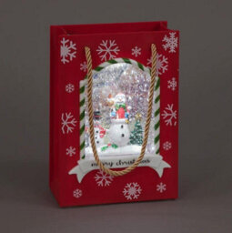 Snowtime 22Cm Water Gift Bag Snowman Led Glitter Light Up Christmas Decoration - thumbnail 2