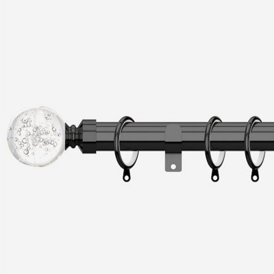 Black Nickel 28mm Glass Bubbles Fixed Length Metal Curtain Pole 150Cm - image 1