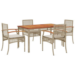 Berkfield 5 Piece Garden Dining Set With Cushions Beige Poly Rattan - thumbnail 2