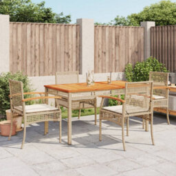 Berkfield 5 Piece Garden Dining Set With Cushions Beige Poly Rattan - thumbnail 1