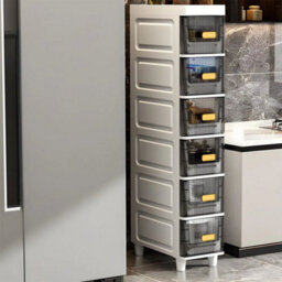 6 Tier Grey  Slim Storage Cabinet Narrow Slide Out Drawers Bathroom Kitchen Gap Storage Unit - thumbnail 2