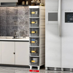 6 Tier Grey  Slim Storage Cabinet Narrow Slide Out Drawers Bathroom Kitchen Gap Storage Unit - thumbnail 1