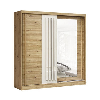 Arte Avantgarde 6 Sliding Door Wardrobe 200Cm - Oak Artisan & Cashmere With Mirrored Door - image 1