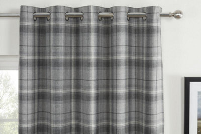 Sundour Carnoustie Grey Checked Eyelet Blackout Curtains