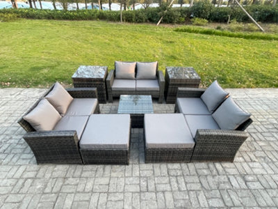Fimous Outdoor Lounge Sofa Set Wicker Pe Rattan Garden Furniture Set With Square Coffee Table Double Seat Sofa Big Footstool - image 1