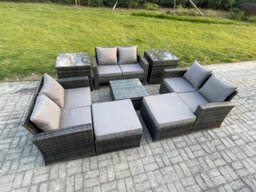 Fimous Outdoor Lounge Sofa Set Wicker Pe Rattan Garden Furniture Set With Square Coffee Table Double Seat Sofa Big Footstool - thumbnail 2