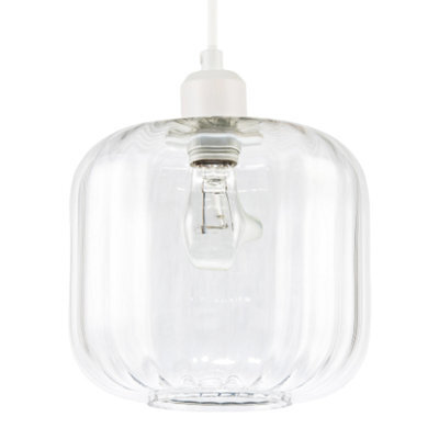 Happy Homewares Contemporary Transparent Glass Wide Ribbed Square Pendant Light Shade - image 1