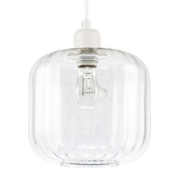 Happy Homewares Contemporary Transparent Glass Wide Ribbed Square Pendant Light Shade - thumbnail 1