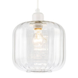 Happy Homewares Contemporary Transparent Glass Wide Ribbed Square Pendant Light Shade - thumbnail 2