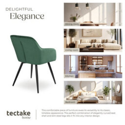 Tectake Set Of 8 Dining Chair Marilyn - With Armrests, Padded, Velvet Look, Black Steel Legs  - Dark Green / Black - thumbnail 7