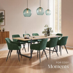 Tectake Set Of 8 Dining Chair Marilyn - With Armrests, Padded, Velvet Look, Black Steel Legs  - Dark Green / Black - thumbnail 8