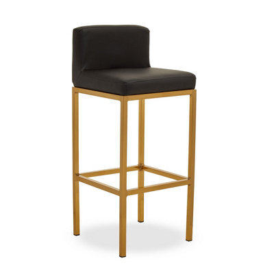 Orsina Black Pu And Gold Finish Bar Chair, Glam Touch Indoor Metal Bar Stool, Footrest Bar Chair - image 1