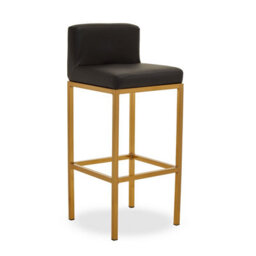 Orsina Black Pu And Gold Finish Bar Chair, Glam Touch Indoor Metal Bar Stool, Footrest Bar Chair - thumbnail 1