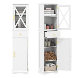 Costway 168 Cm Tall Bathroom Cabinet Narrow Storage Cabinet With Drawer-White - thumbnail 9