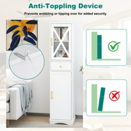 Costway 168 Cm Tall Bathroom Cabinet Narrow Storage Cabinet With Drawer-White - thumbnail 8