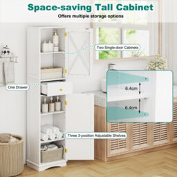 Costway 168 Cm Tall Bathroom Cabinet Narrow Storage Cabinet With Drawer-White - thumbnail 7
