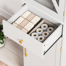 Costway 168 Cm Tall Bathroom Cabinet Narrow Storage Cabinet With Drawer-White - thumbnail 5