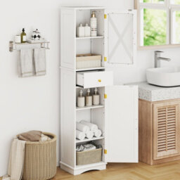 Costway 168 Cm Tall Bathroom Cabinet Narrow Storage Cabinet With Drawer-White - thumbnail 3