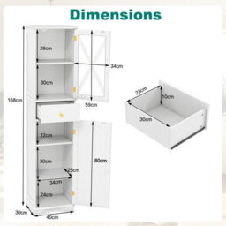 Costway 168 Cm Tall Bathroom Cabinet Narrow Storage Cabinet With Drawer-White - thumbnail 2