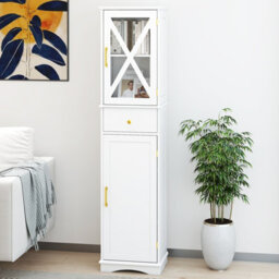 Costway 168 Cm Tall Bathroom Cabinet Narrow Storage Cabinet With Drawer-White