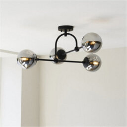 Loops Matt Black Semi Flush Low Ceiling Light - Smoked Mirror Glass Shade - 4X 7W Led E14 - thumbnail 4