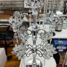 Biznest Crushed Diamond Candle Holder Silver Crystals Filled 7 Flower Tier Romany Lotus Sparkle Ornament Bling