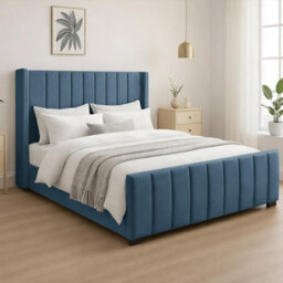 Naples Upholstered Sky Vertical Line Super King Size Bed Frame, Modern Luxury Floor-Standing Headboard & Footboard - thumbnail 2