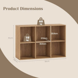 Natural 6 Cube Bookcase Modern Horizontal/vertical Bookshelf Display Rack Organizer - thumbnail 2