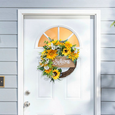 Living And Home Yellow Round Hanging Decoration Artificial Sunflower Wreath Dia 40Cm - image 1