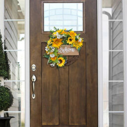 Living And Home Yellow Round Hanging Decoration Artificial Sunflower Wreath Dia 40Cm - thumbnail 2