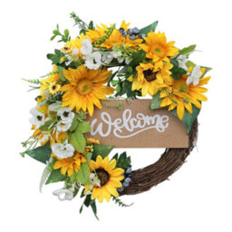 Living And Home Yellow Round Hanging Decoration Artificial Sunflower Wreath Dia 40Cm - thumbnail 3