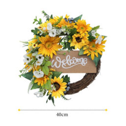 Living And Home Yellow Round Hanging Decoration Artificial Sunflower Wreath Dia 40Cm - thumbnail 5