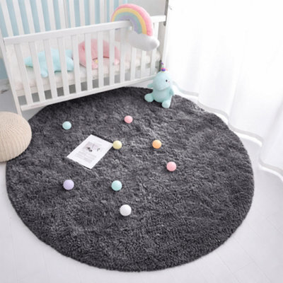 Aspire Homeware Non-Slip Grey Shaggy Rug Soft Fluffy Washable, Round Living Area And Bedroom Rug, (L)120Cm X (W)120Cm - image 1