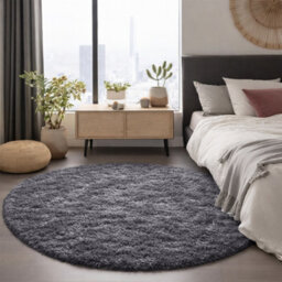 Aspire Homeware Non-Slip Grey Shaggy Rug Soft Fluffy Washable, Round Living Area And Bedroom Rug, (L)120Cm X (W)120Cm - thumbnail 7