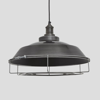 Industville Brooklyn Step Pendant, 16 Inch, Pewter, Pewter Holder, Cage
