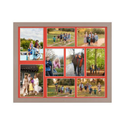 AK Frames 20X16 Rose Gold Modern Multi Photo Frame With Poppy Red Mount - Holds 9 Apertures (2X) 7X5, (7X) 6X4 Photos