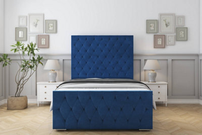 "Sloomy Watson Navy Plush Bed Frame With Mattress With 50"" Upholstered Headboard 3' Single" - image 1