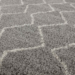 The Rugs Moroccan Shaggy Rugs And Runners Soft Fluffy Wavy Trellis Design High Pile Grey And Ivory Living Room Kitchen Hallway 810 - thumbnail 3